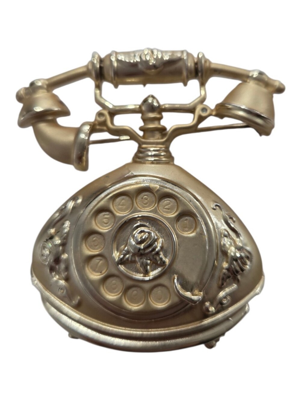 Vintage 1993 Avon Gold Tone Rotary Telephone Ringing Novelty Brooch Pin
